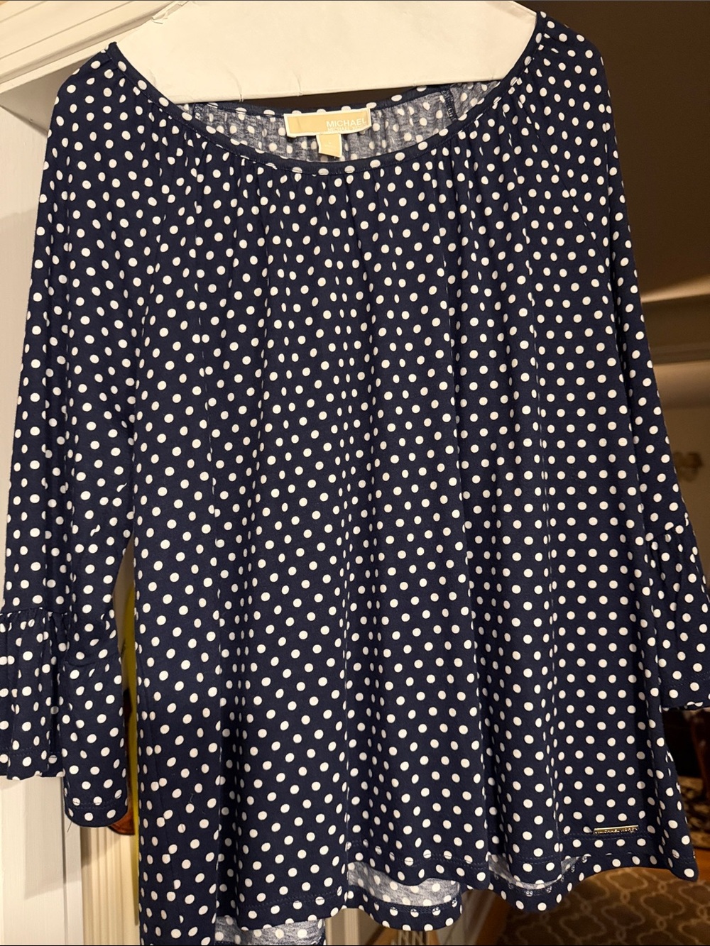NEW with tags Michael Kors Polka Dot Navy top with flowy sleeves size large